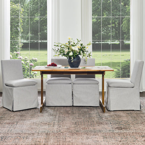 Diane Slipcover Performance Dining Chair with Casters - Light Gray Upholstered Dining Chair | Modern Dining Chairs | Kinwell Furniture | Performance Fabric Dining Chairs